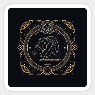 Aquarius Zodiac Gold White on Black Background Sticker